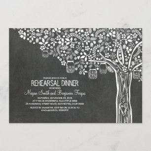 Tree Mason Jar Lights Chalkboard Rehearsal Dinner Invitation