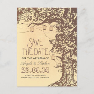 tree mason jars rustic save the date postcards