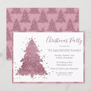 Tree Mod Party Dusty Mauve Pink Rose Christmas Holiday Card