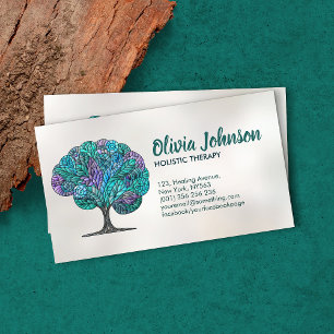 Tree Mosaic Art -Turquoise and Purple Business Card