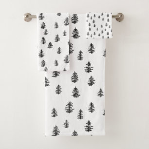 Tree Mountain Illustration Pattern Bath Towel Set