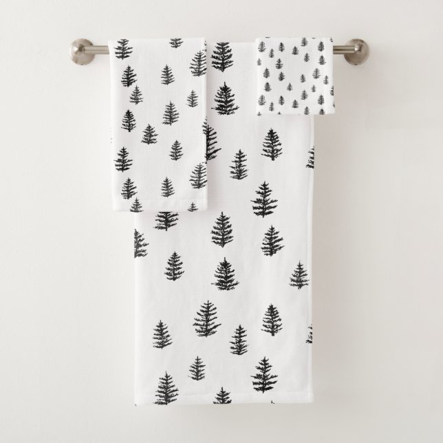Tree Mountain Illustration Pattern Bath Towel Set (Insitu)
