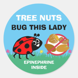 Tree Nut Allergy Alert Epinephrine Ladybug Classic Round Sticker