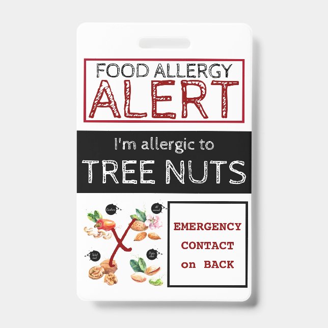 Tree Nut Food Allergy Alert Label ID Badge (Front)