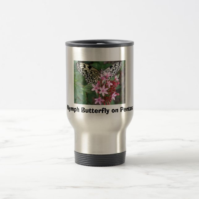 Tree Nymph Butterfly on Pentas Travel Mug (Center)