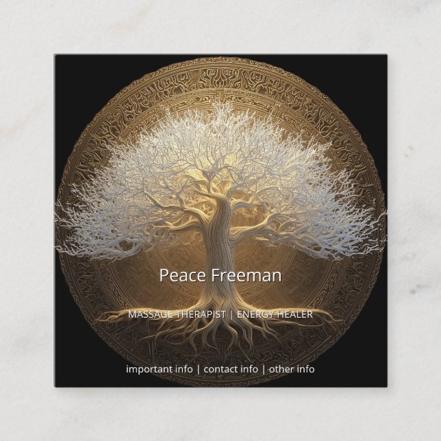 Tree of Eternal Light | Tree of Life Design Square Business Card (Front)