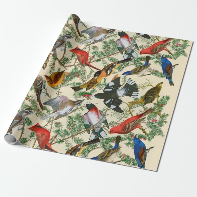 "Tree of Grosbeak" (Birds) giftwrap Wrapping Paper (Unrolled)