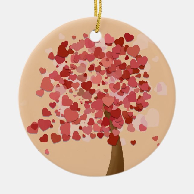 Tree of Hearts arty Christmas Ceramic Tree Decoration (Front)
