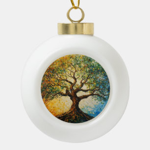 Tree of Knowledge - Oil Painting Ceramic Ball Christmas Ornament
