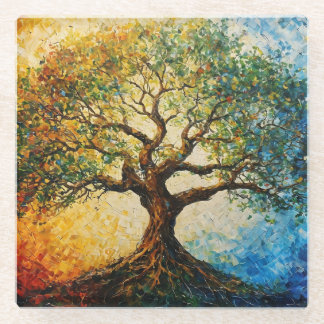 Tree of Knowledge - Oil Painting Glass Coaster
