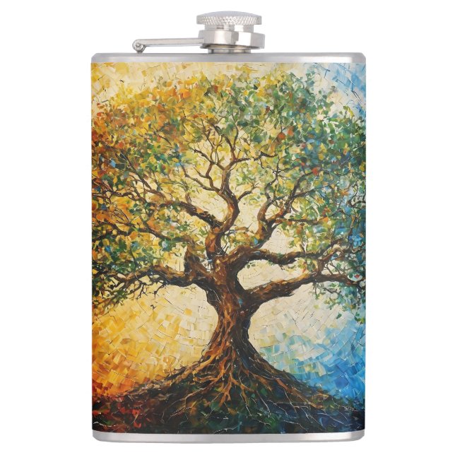 Tree of Knowledge - Oil Painting Hip Flask (Front)