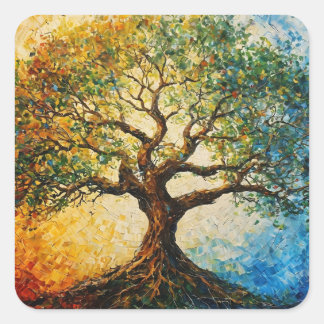 Tree of Knowledge - Oil Painting Square Sticker