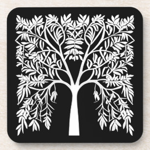 Tree of Life #1 White on Black  Coaster