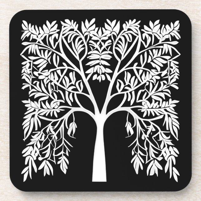 Tree of Life #1 White on Black  Coaster (Front)