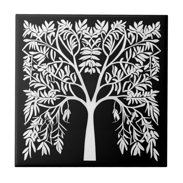 Tree of Life #1 White on Black Tile (Front)