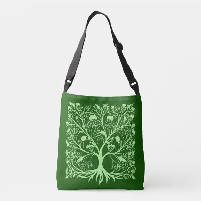 Tree of Life #3 Light and Dark Green  Crossbody Bag (Back)
