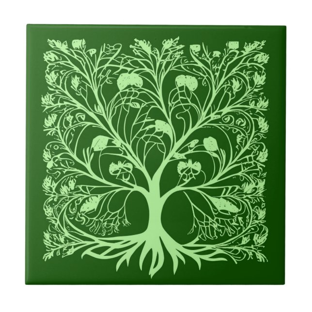 Tree of Life #3 Light and Dark Green  Tile (Front)