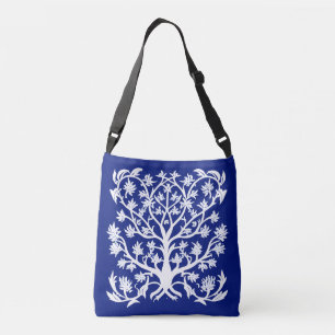 Tree of Life #3 White and Cobalt Blue Crossbody Bag