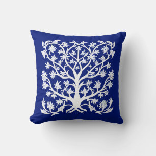 Tree of Life #4 White and Cobalt Blue Cushion