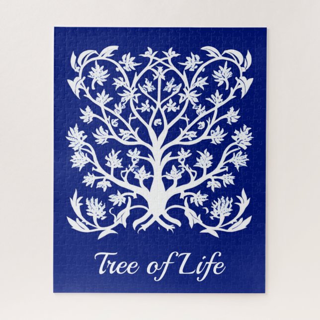 Tree of Life #4 White and Cobalt Blue Jigsaw Puzzle (Vertical)