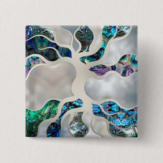 Tree of life - Abalone Shell and Pearl 15 Cm Square Badge (Front)