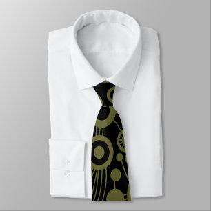 Tree of Life Abstract - Deep Olive Green and Black Tie