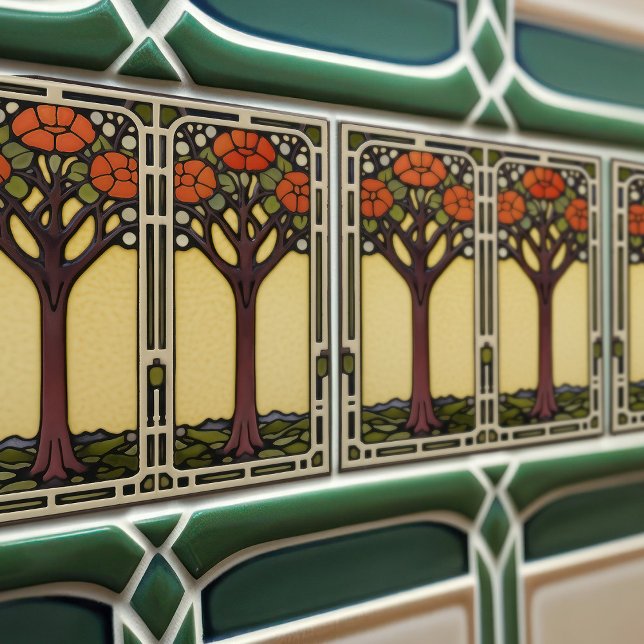 Tree of Life Abstract Yellow Orange Mid-Century Tile (Creator Uploaded)