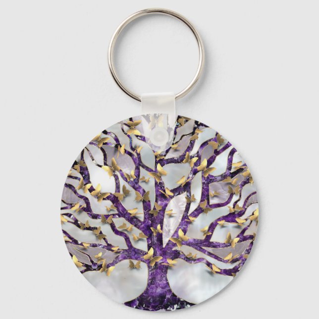 Tree of Life - Amethyst and Butterflies Key Ring (Front)