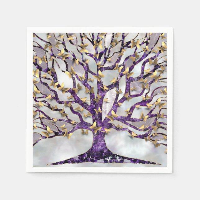 Tree of Life - Amethyst and Butterflies Napkin (Front)