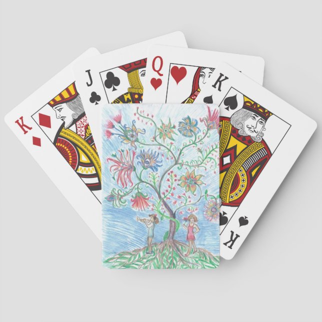 Tree of life and two figures playing cards (Back)