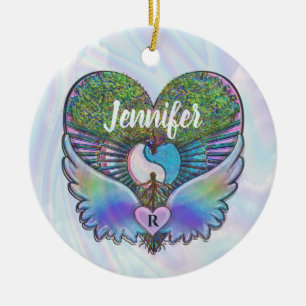 Tree of Life, Angel Wings, Rainbow, Monogram Ceram Ceramic Tree Decoration