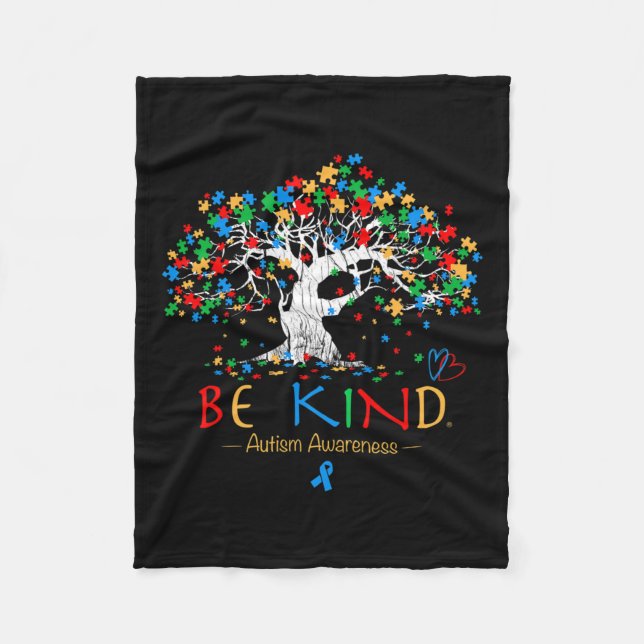 Tree Of Life Autism Awareness Month Puzzle Asd Sup Fleece Blanket (Front)