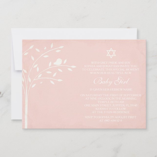 Tree of Life Baby Girl Naming Day Invite, Pink Invitation (Front)