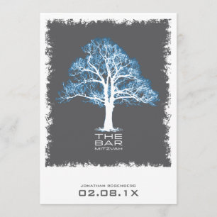 Tree of Life Bar Mitzvah Invitation Grey and Blue