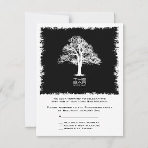 Tree of Life Bar Mitzvah Reply Card Black