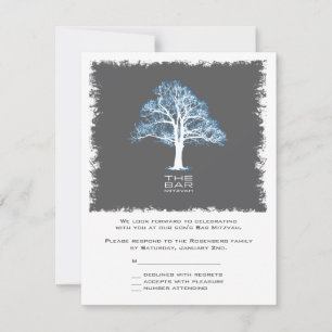 Tree of Life Bar Mitzvah Reply Card, Blue and Grey RSVP Card