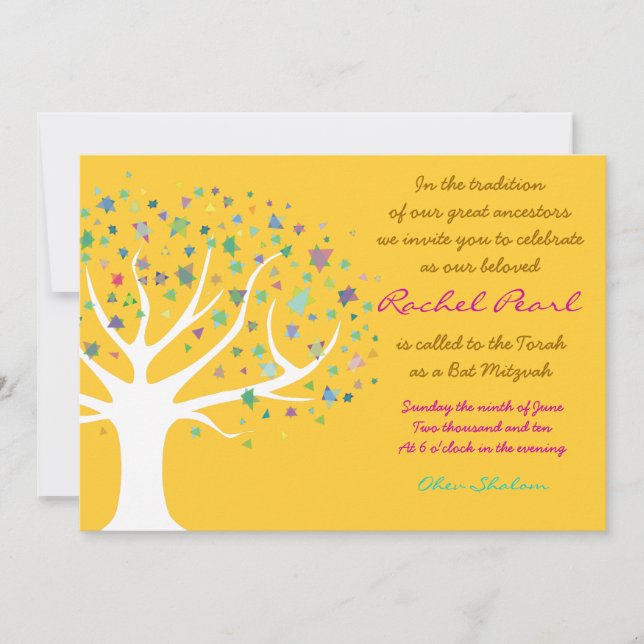 Tree of Life Bat Mitzvah Invitation Invite gold (Front)
