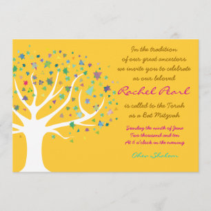 Tree of Life Bat Mitzvah Invitation Invite gold