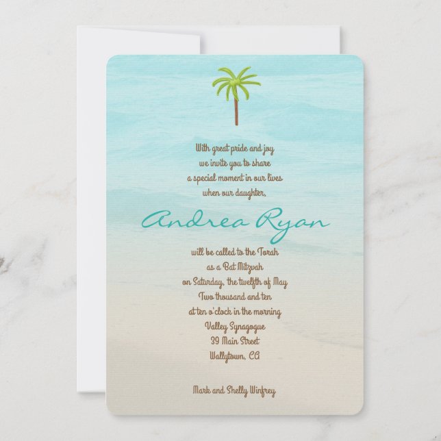 TREE OF LIFE BEACH BAR BAT MITZVAH INVITATION (Back)