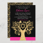 Tree of Life Birds Pink Gold Bat Mitzvah Invitation<br><div class="desc">Stylish tree of life Bat Mitzvah invitations. This unique design features a faux gold glitter swirl tree,  flower,  birds and the Star of David. Designs are flat printed illustrations/graphics - NOT ACTUAL GOLD GLITTER.</div>