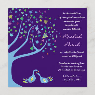 Tree of Life Birds Stars Bat Mitzvah Invitation