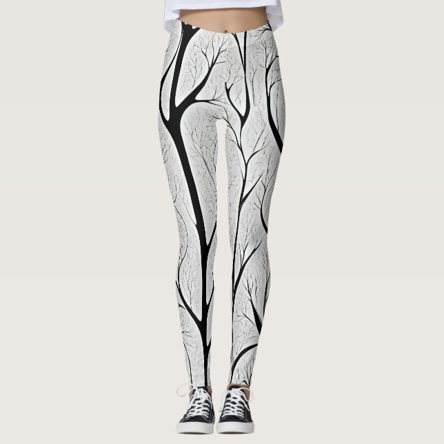 Tree of Life black & White Leggings (Front)