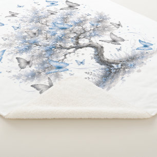Tree of Life Blue Butterflies Sherpa Blanket