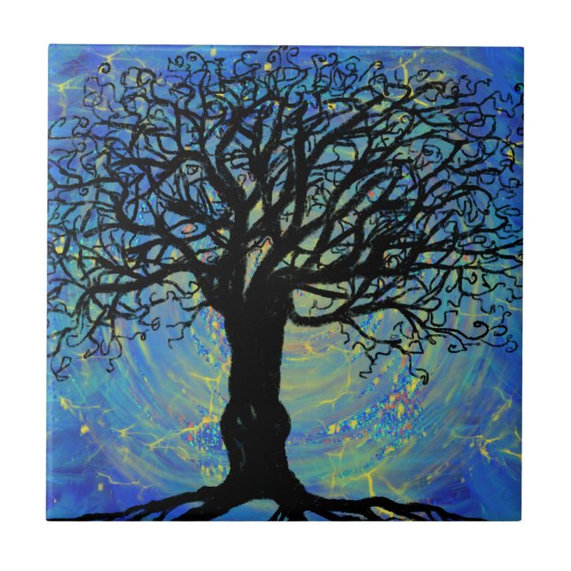 Tree of Life blue purple fantasy painting Tile (Front)