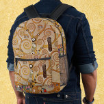 Tree of Life by Gustav Klimt, Stylised Art Nouveau Printed Backpack<br><div class="desc">Tree of Life (1905-1911) by Gustav Klimt. The Tree of Life is a vintage Art Nouveau painting featuring the tree of knowledge calling into question the black bird of prey, the symbol of death. The normal life cycle as understood by Freud and Klimt. The Stoclet Frieze is a series of...</div>