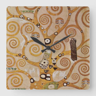 Tree of Life by Gustav Klimt, Stylised Art Nouveau Square Wall Clock