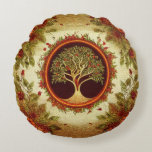 Tree of Life by kedoki Green and Orange Embroidery Round Cushion<br><div class="desc">Tree of Life by kedoki Green and Orange Embroidery</div>