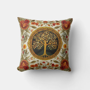 Tree of Life by kedoki Orange Green White Cushion