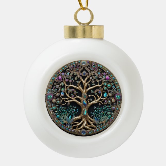 Tree of Life  Ceramic Ball Christmas Ornament (Front)