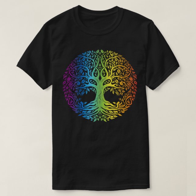 Tree of Life Chakra Rainbow Design T-Shirt (Design Front)
